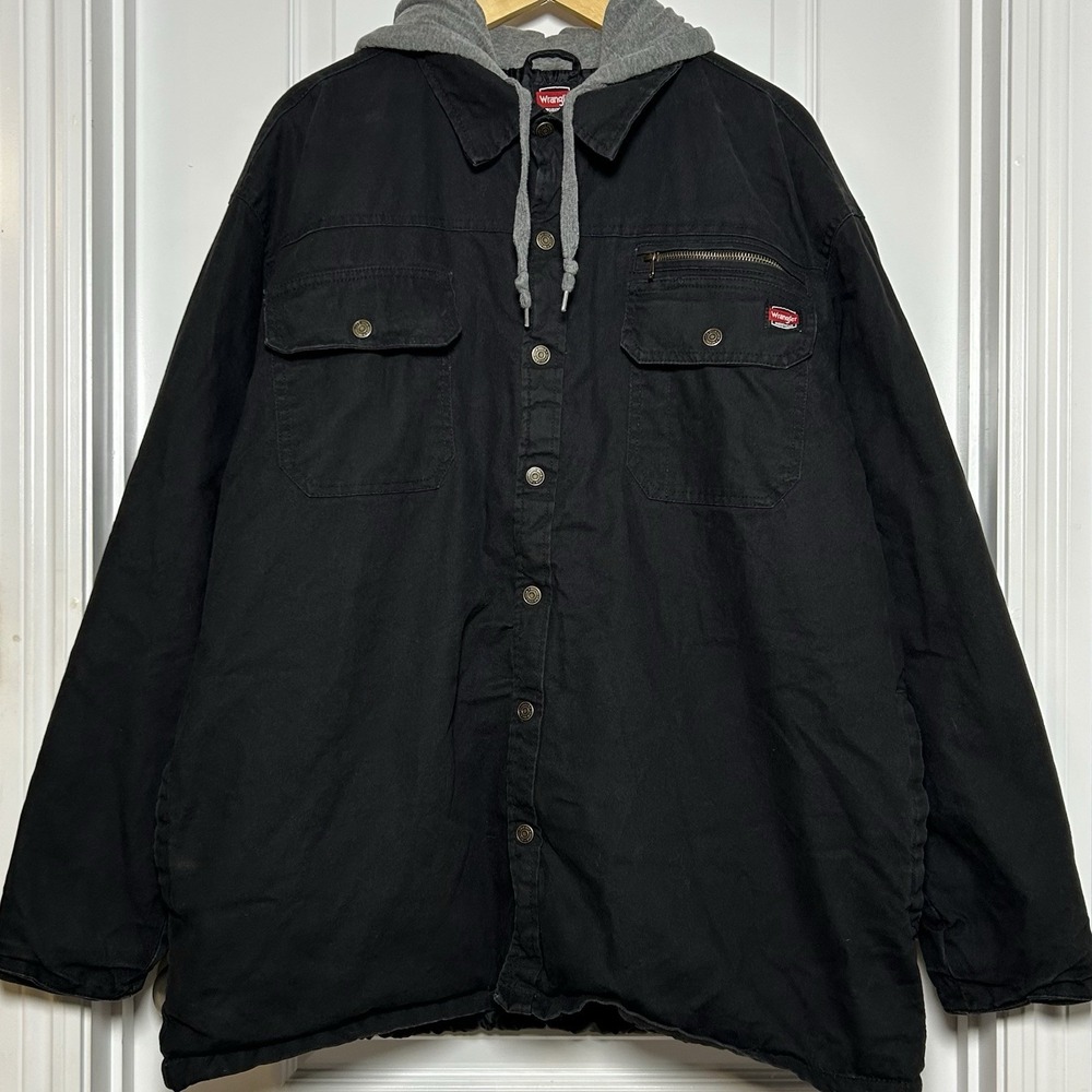 Wrangler Workwear Cotton Black Gray Hooded Insulated Rugged Workwear Jacket
